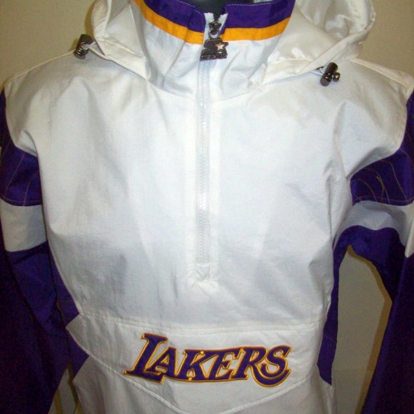 LOS ANGELES LAKERS STARTER Hooded Half Zip Jacket WHITE 2X - Picture 4 of 13